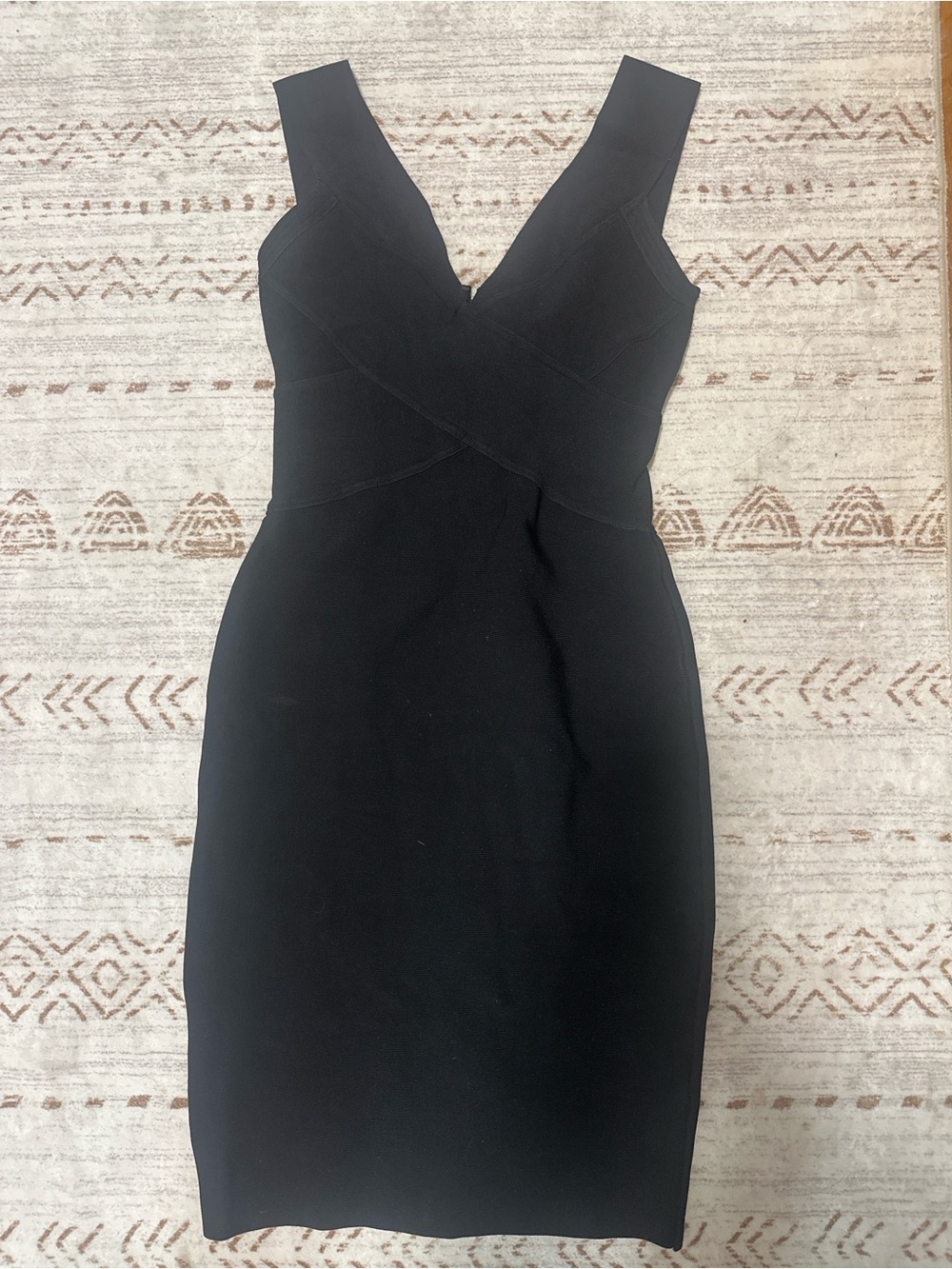 Babaton Black V-Neck Midi Sheath Dress